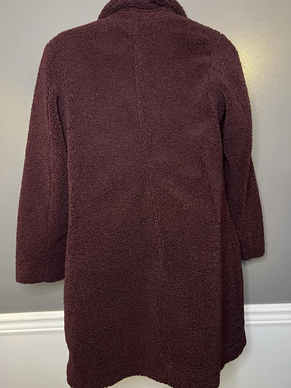 French Connection Coat Womens Medium Red Faux Fur Snap Front Lined Overcoat - Picture 5 of 10